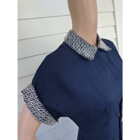 50s Mohair Collar Cuffs Dress Dark Blue Vintage S - Picture 6 of 10